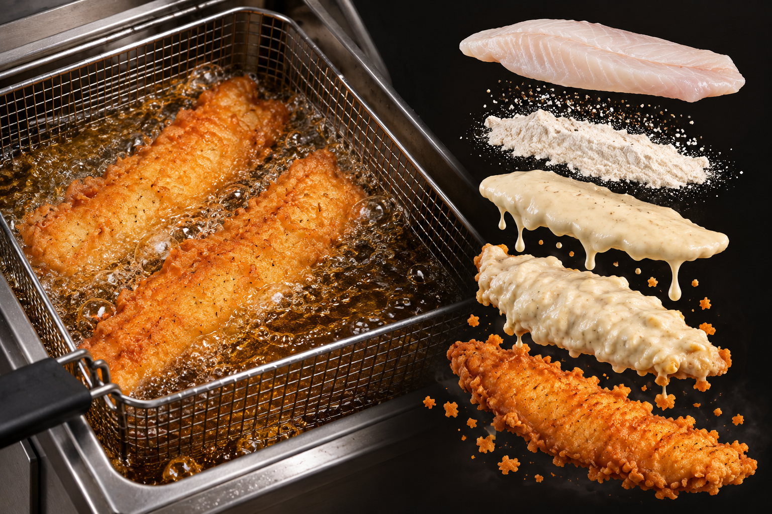 Battered fish frying